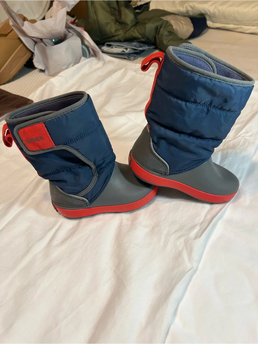 CROCS Kids Navy, Gray & Red Snow Boots
